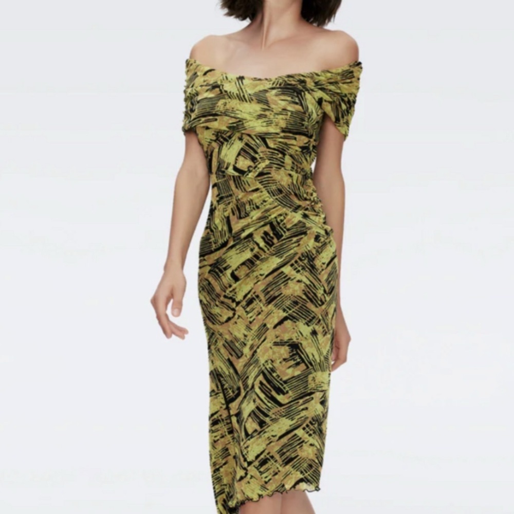 Diane Von Furstenberg Livonia bamboo Chartreuse dress S